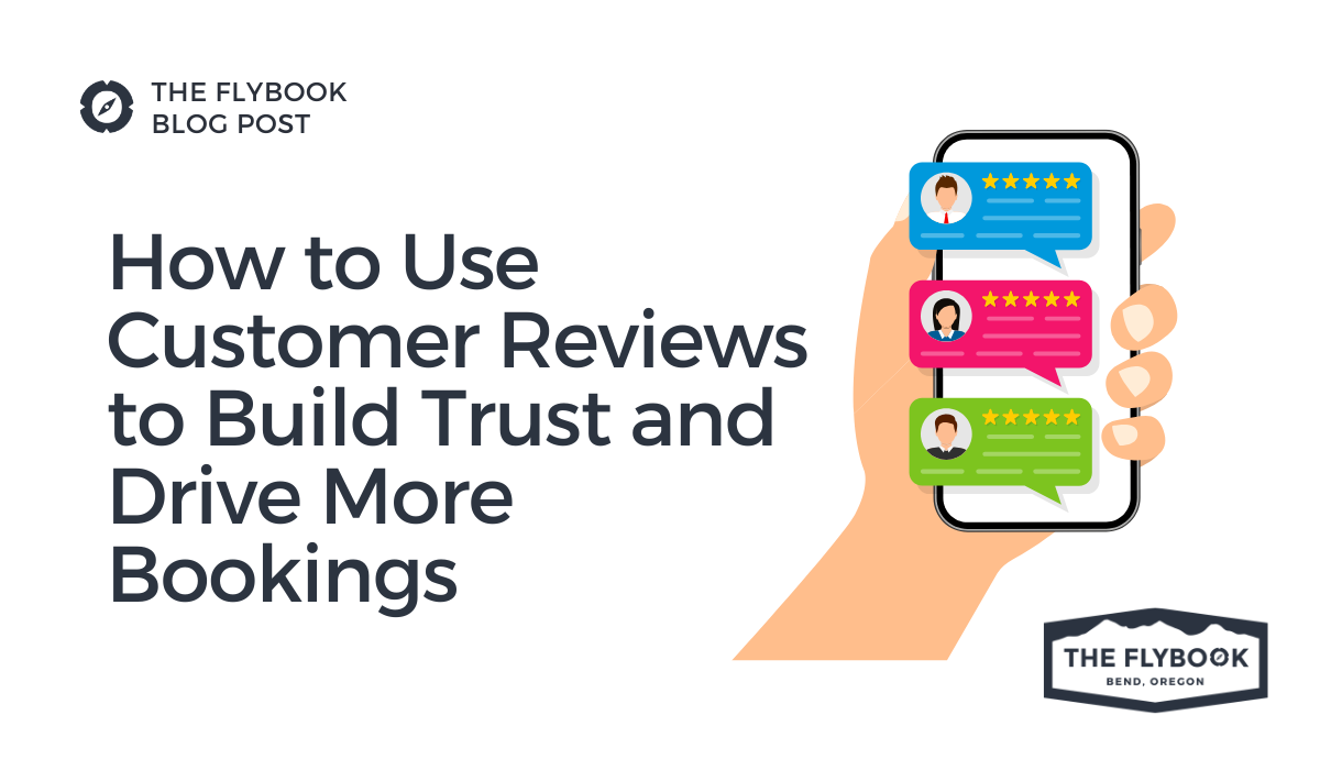 Image of person holding phone with cartoon like reviews with stars. Title in text beside image saying 