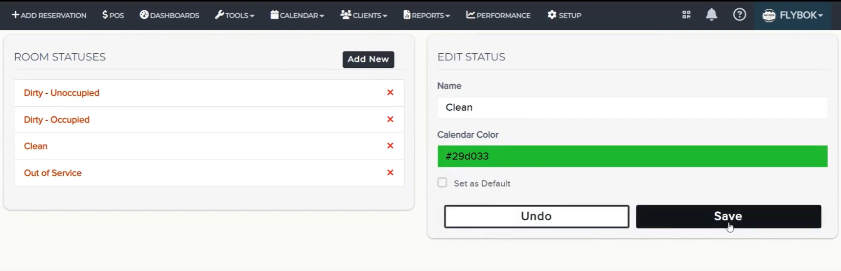 Room Statuses Setup Page